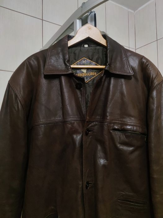 kurtka skórzana XL męska ciemna brązowa kremowa destroyed  retro sk