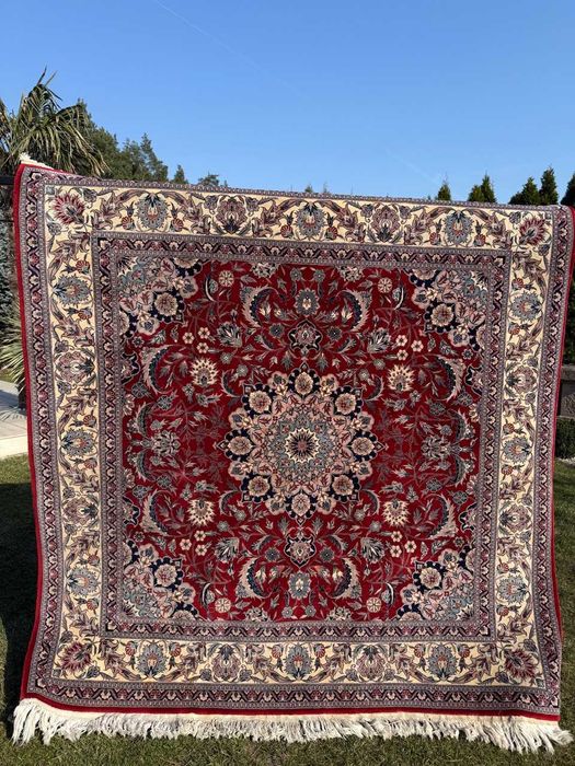 Idealny kaszmirowy dywan perski Iran Ispahan 225x220 cm galeria 30 tyś