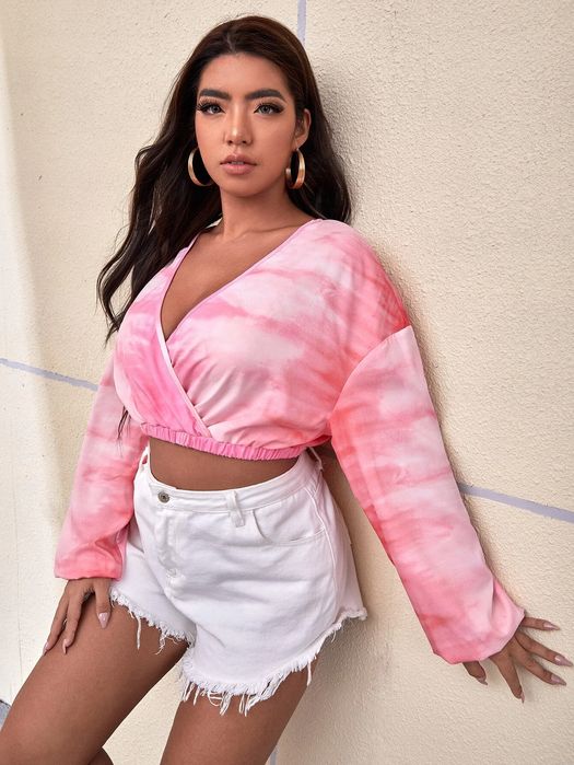 Bluzka Z Bufiastymi Rękawami Crop Top Tie Dye 42