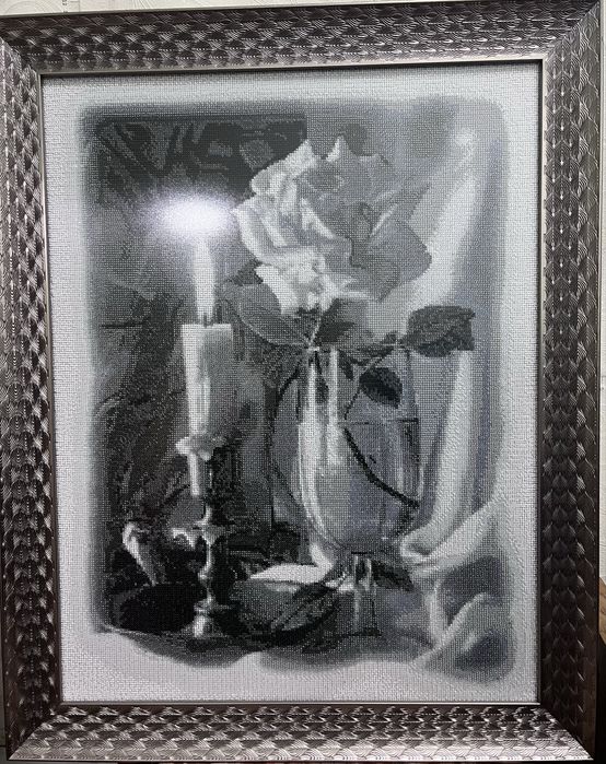 Картина бісером «Троянда і свічка»