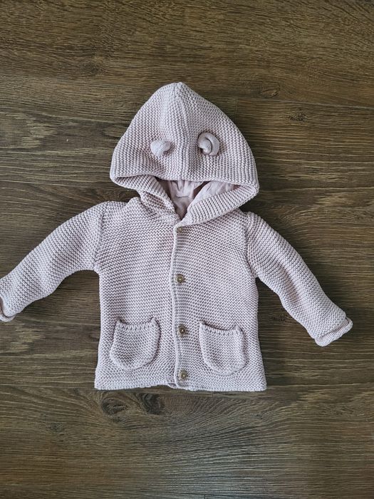 Piękna kurteczka w sweterkowym stylu 3-6 msc, pudrowy róż, podszewka,