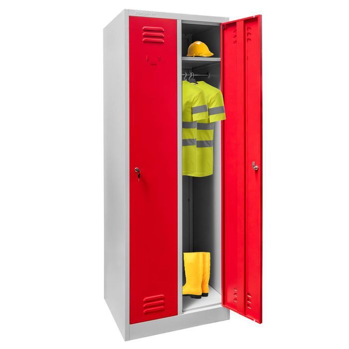 Szafka ubraniowa BHP Mega-M J-60 2 drzwiowa szara/ czerwony front
