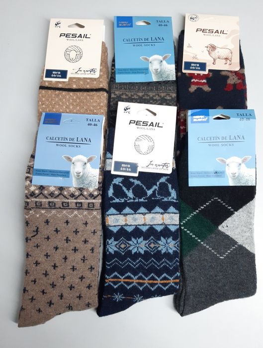 6 pares de meias em lã, tamanho 40-46