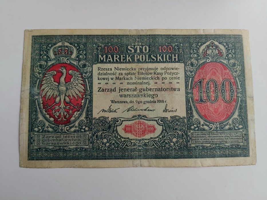 100 marek Polskich Jenerał 1916 rok Rzadszy. 20 zł Lubelska 1944 rok piękne.