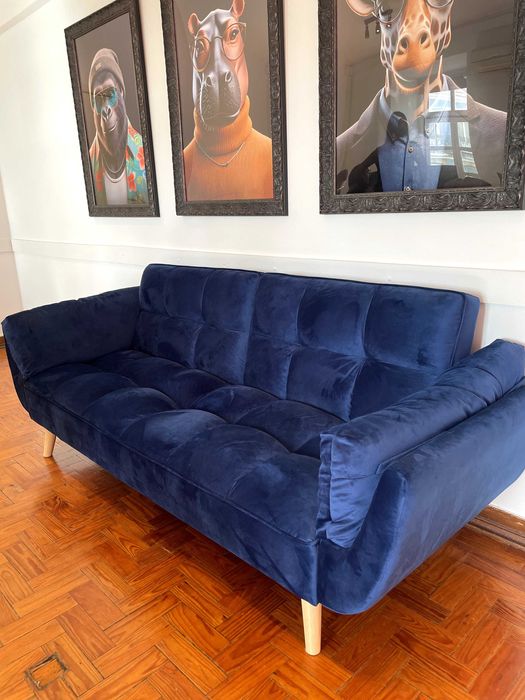 Sofá cama de veludo Azul