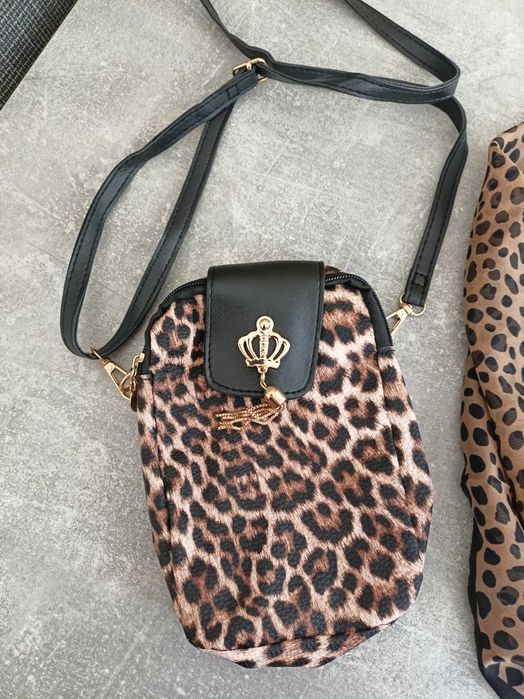 Panterka, torebka, apaszka, kolczyki, zestaw