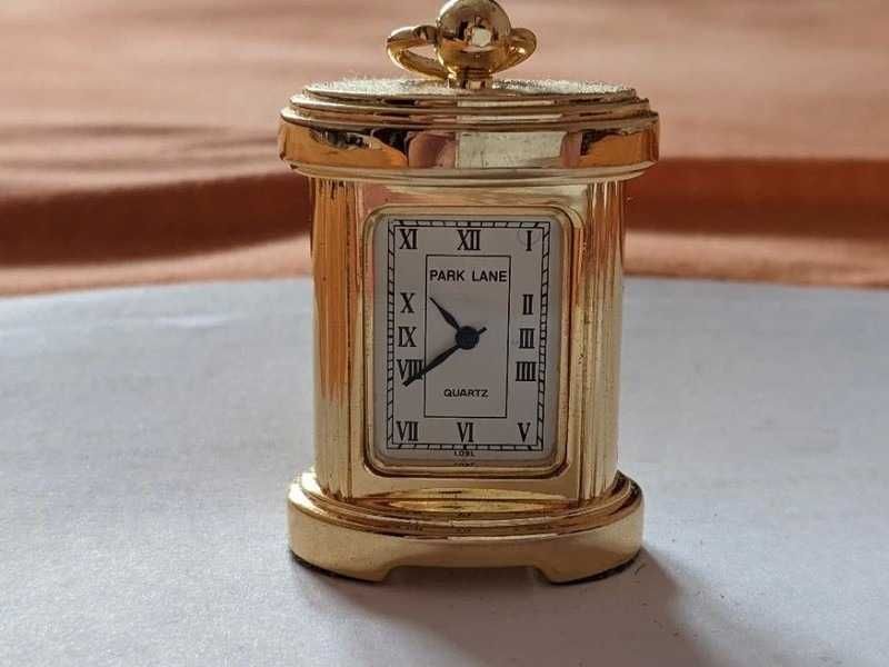 Mini zegar Park Lane złoty biurkowy nocny klasyczny kwarcowy 45 mm