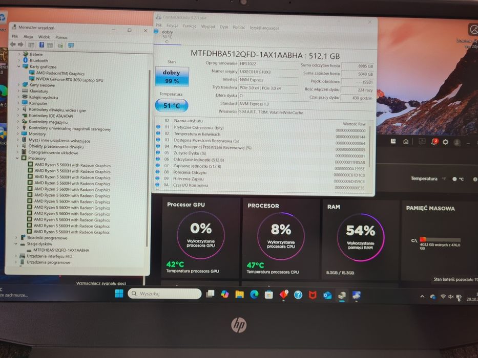 ‼️Gamingowe laptop HP RTX 3050 6-rdzeni 430 godzin‼️