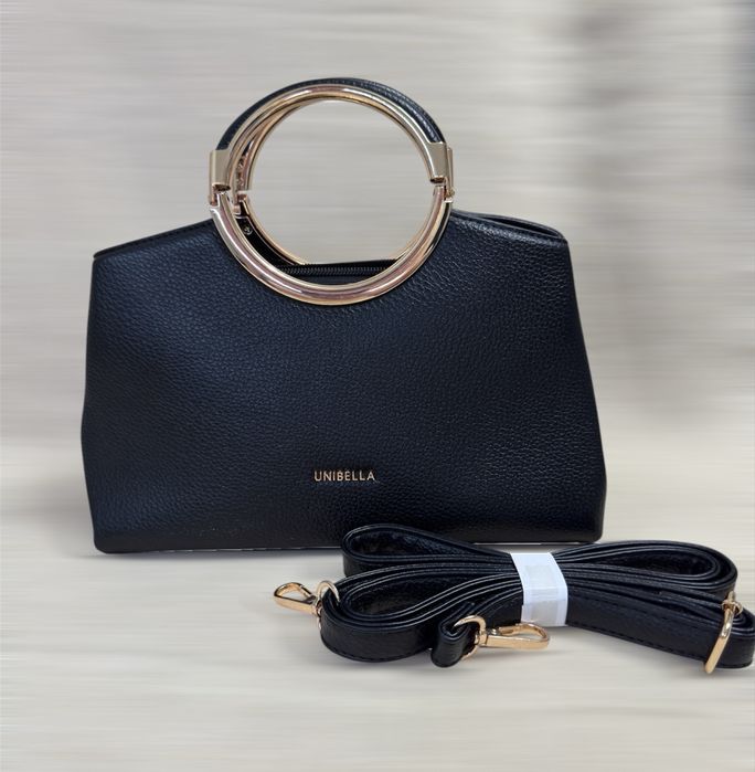 Torebka czarna kuferek okrągłe rączki ekoskóra