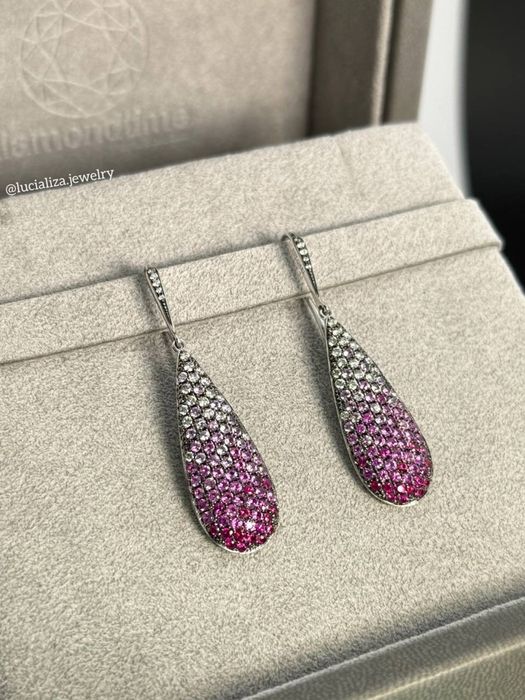 Сережки з сапфірами та діамантами   Made in Italy Біле золото