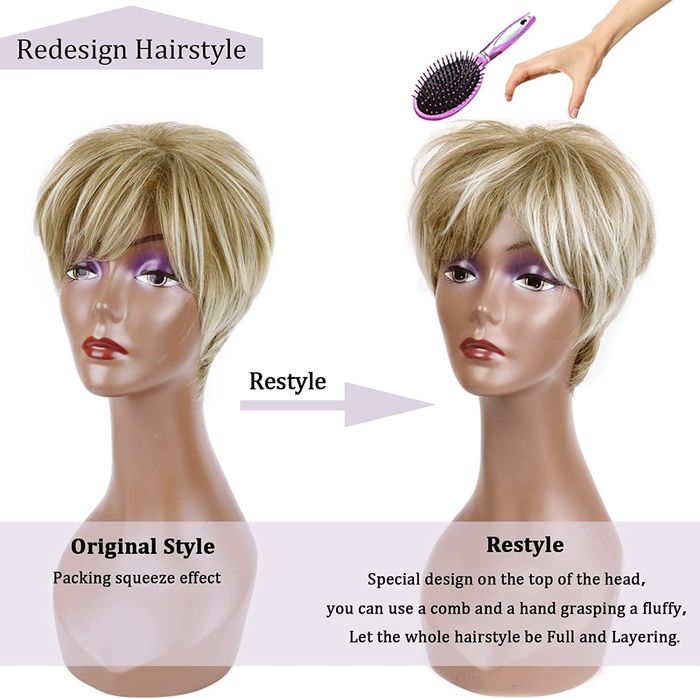 Krótka Blond Peruka Z Grzywką Pixie