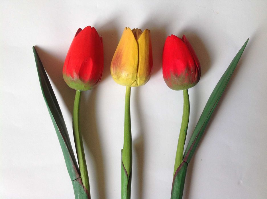 Цветок деревянный 3 шт Деревянные тюльпаны цветы разноцветные