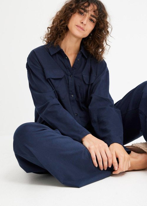 B.P.C piżama damska bluzka i spodnie bawełniane granatowe 44/46.