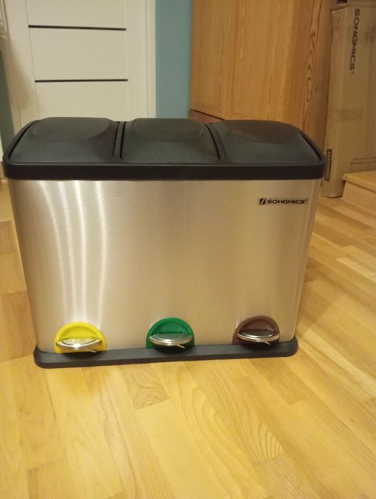 SONGMICS Kosz na śmieci 45 l trzykomorowy do segregacji