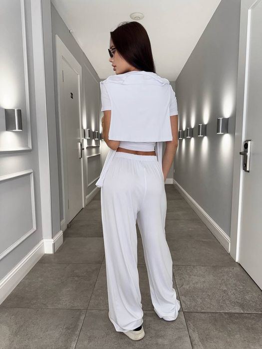 Жіночий комплект трійка  футболка+лонг+штани плаццо, футболка скімс