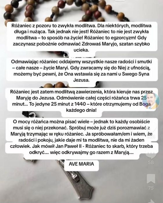 Różaniec Wojownika Maryji duży stal chrurgiczna 10mm