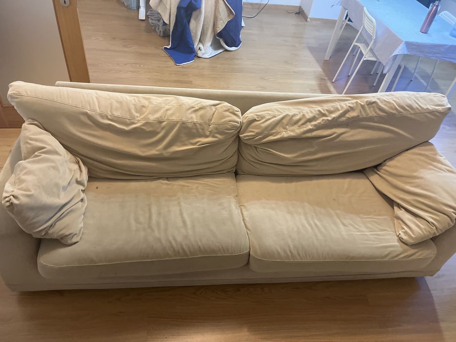 Sofá 3 Lugares Bege/Castanho