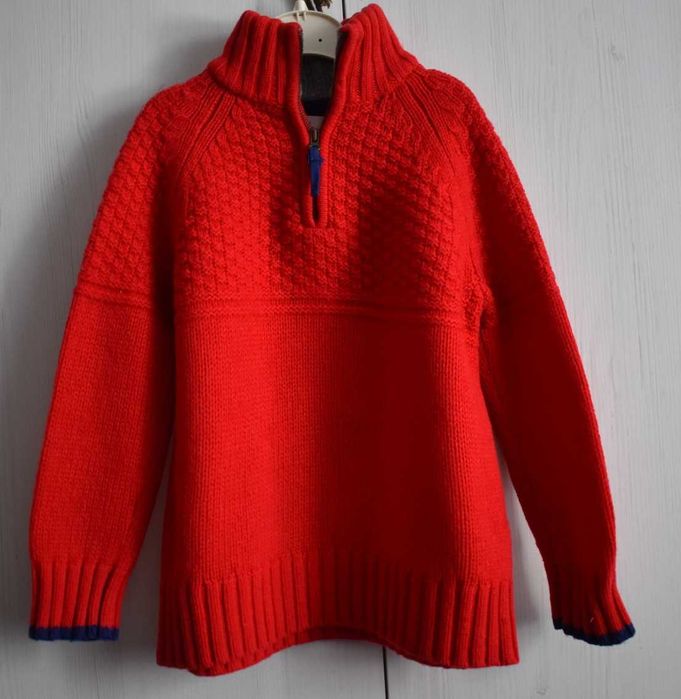 Sweterek wełniany 104 110 ciepły wełna 80% elegancki zimowy czerwony