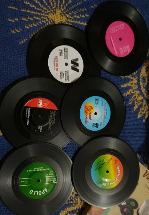 Conjunto de 6 Bases Discos  Vinil para  Copos