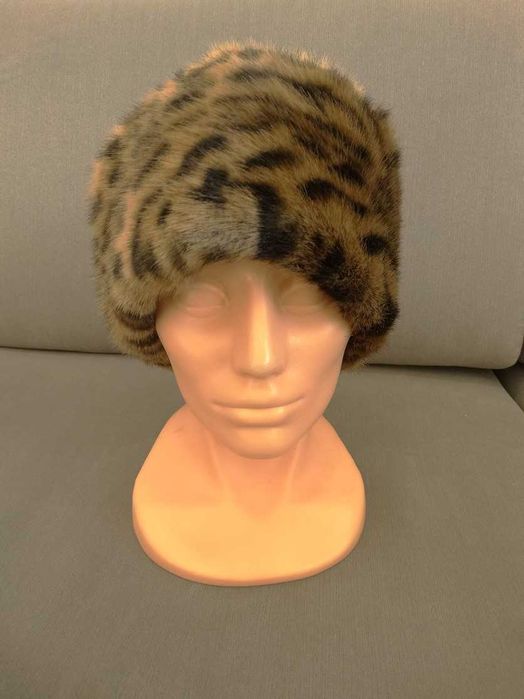 Czapka Futrzana Toczek Sztuczne Futro w Cętki Leoparda Zimowa 57-58 cm