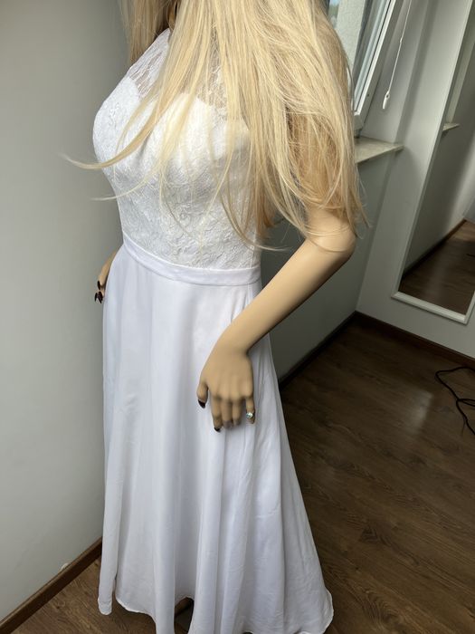 Biała sukienka na wesele XS-S pinterest lato koronka otwarte plecy