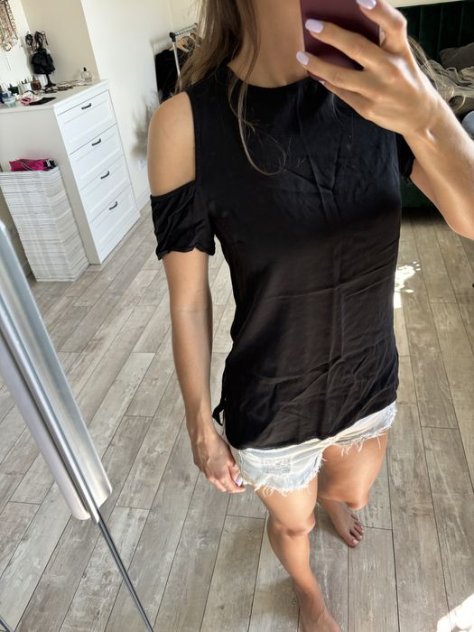 bluzka damska odkryte ramiona, czarna, r. 34, h&m, nowa