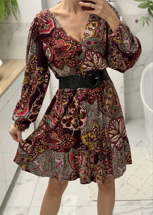Sukienka kolorowa paisley boho etno bufiaste rekawy wiskoza 40 42
