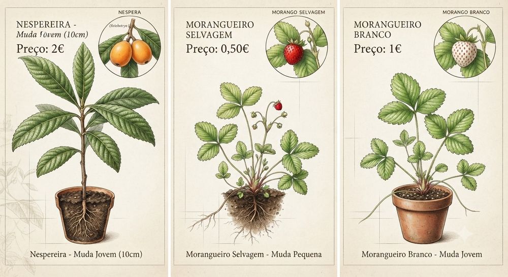Nespreiras e morangueiros (selvagens e brancos)