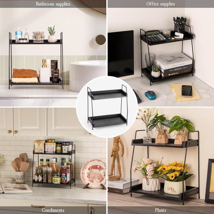 Organizer do kawy Comfort - 2-poziomowy drewniany, czarny stojak
