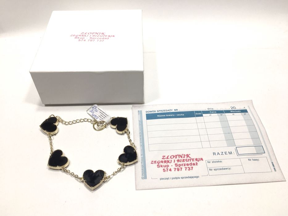 Złota, damska bransoleta Serduszka•pozłacana 585•bita próba