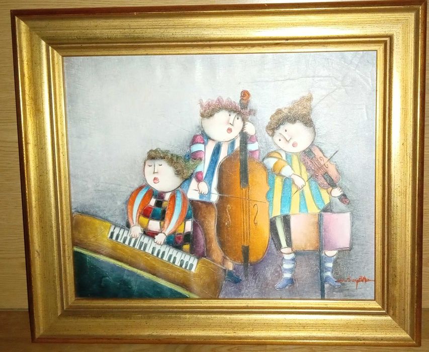 Quadro Pintura Oleo Musicos