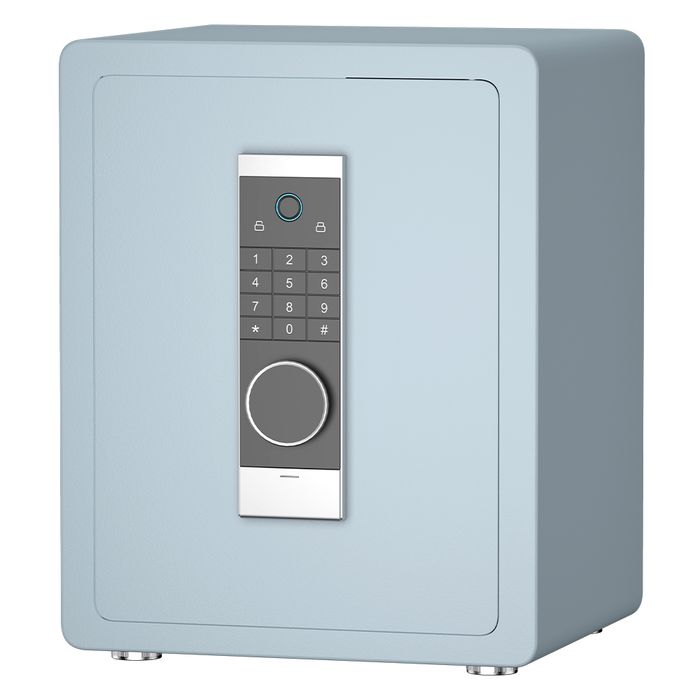 Sejf biometryczny stalowy - odcisk palca - 45x38x32 cm - niebieski