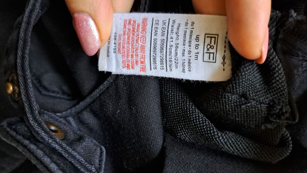 Spodnie, spodenki, ogrodniczki bawełniane, czarne, Fred&Flo, 56,