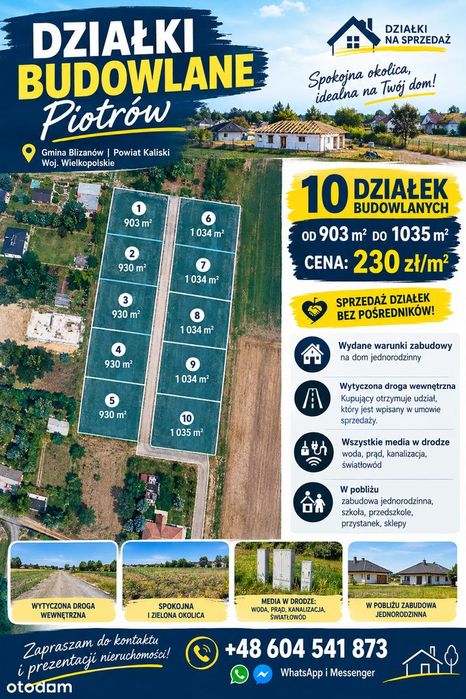 Działki budowlane na sprzedaż od 902 m2 do 1 035 m2 w Piotrowie