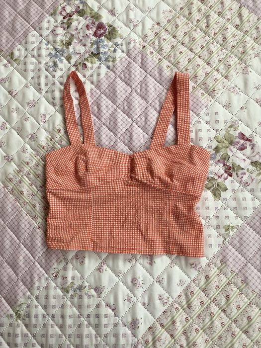 Top na ramiączka w kratkę S 36 zara coquette cottage