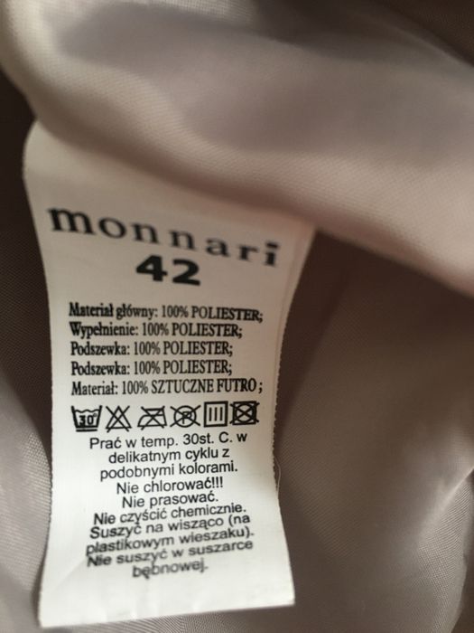 OKAZJA .Monnari XL 42 kurtka zimowa damska futerko kołnierz .