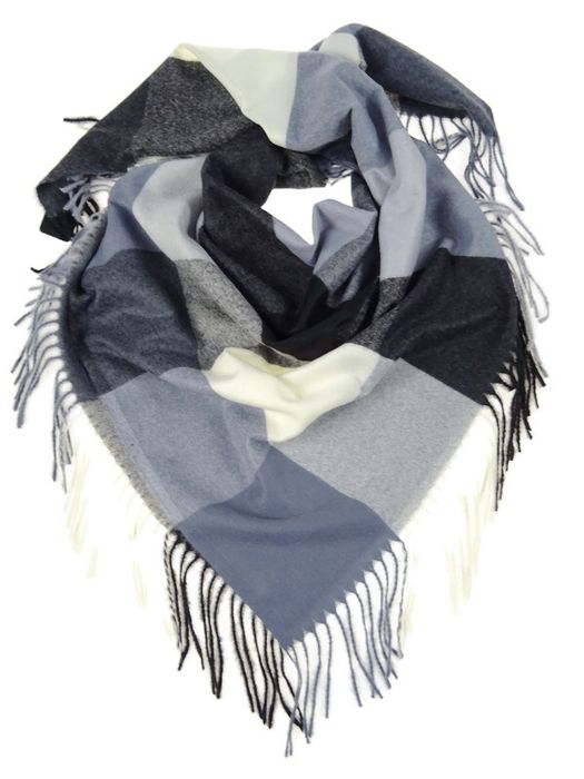 Chusta Damska Ciepła W Kratę Z Frędzlami Axd-13-8 Czarna