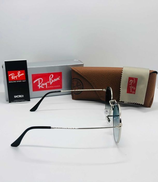 Круглые очки Ray Ban Round Metal 3447 Silver-Blue Gradient 54мм стекло