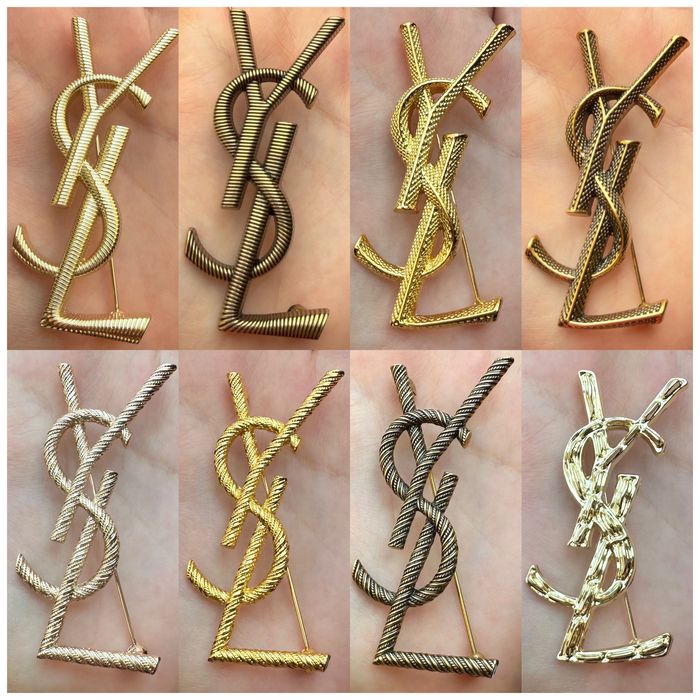 Broszka YSL stare złoto 7 cm