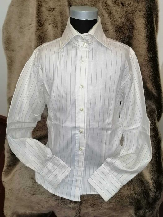 Camisa clássica riscas branco azul e bege Tam. 38 Sacoor - exc. estado