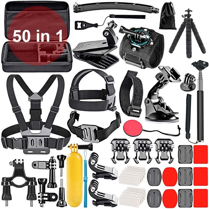 Kit DE 50 acessórios para gopro 11, 10, 9, 8, 7, 6, 5, 4, e similares