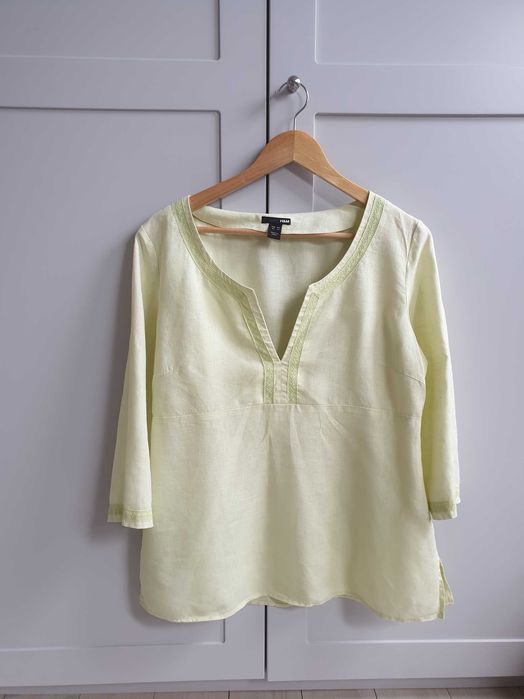 Zielona limonkowa koszula lniana bluzka 100% len 44 H&M