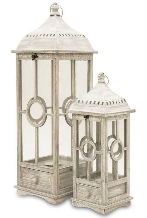 Latarnia Komplet Dwóch Szarych Drewnianych Dużych Lampionów 108683