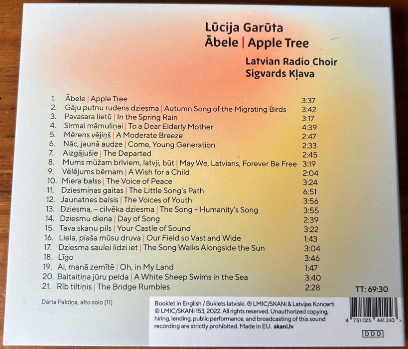 CD Lúcija Garuta
Abele | Apple Tree
Latvian Radio Choir
Sigvards Klava