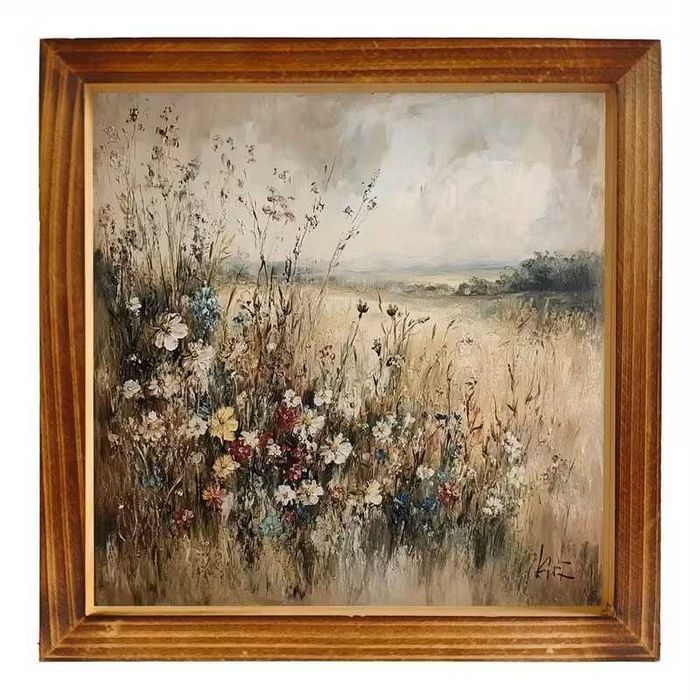 Letnie kwiatowe sztuki ściennych z drewnianym obramowaniem -