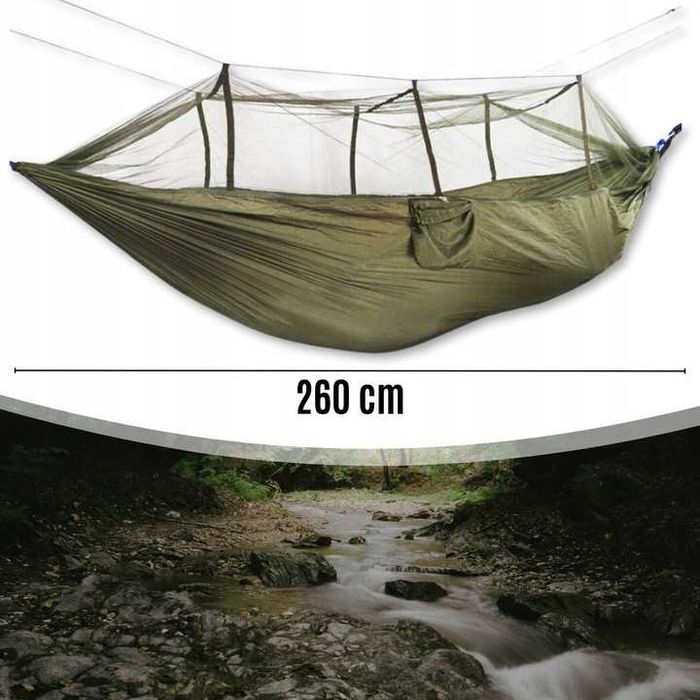 Nowy hamak ogrodowy dwuosobowy turystyczny z moskitierą 260x140