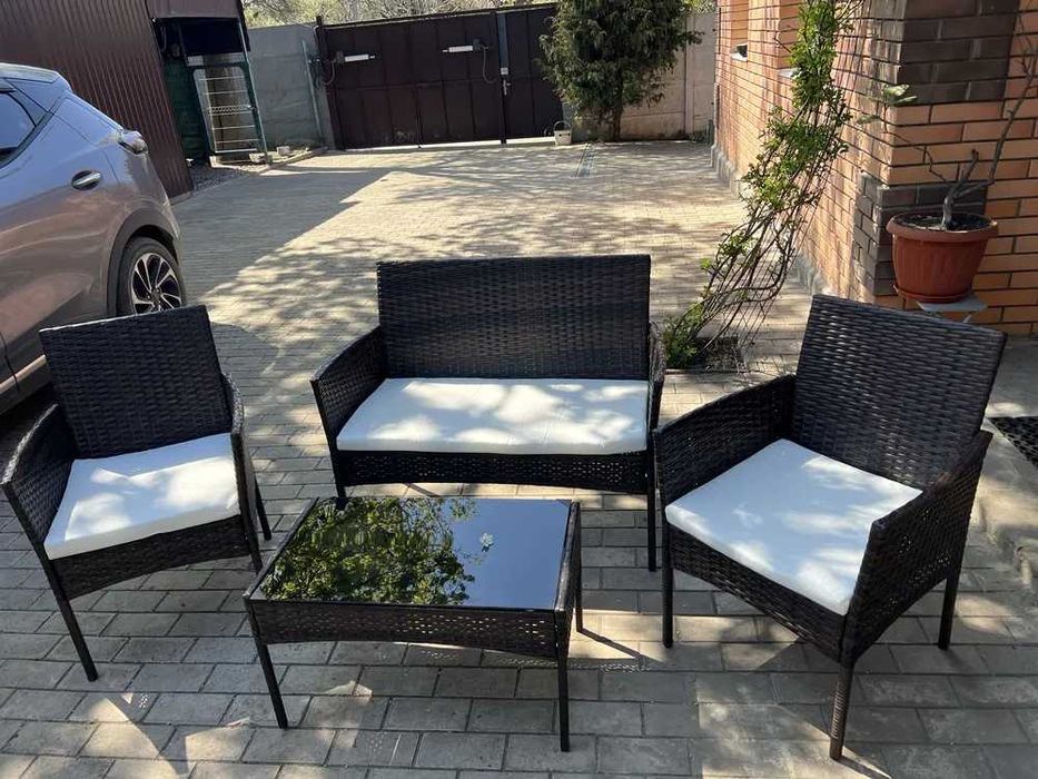 Садові меблі з подушками Стіл + диван + 2 крісла З ПОДУШКАМИ Набір меблів садових Комплект меблів Садові набори БЕЗ ПЕРЕДОПЛАТИ Нові садові комплекти