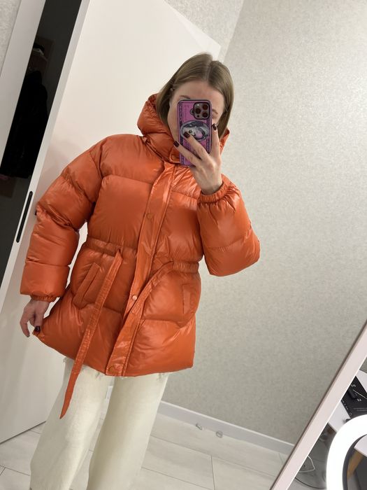 Пуховик оранжевий куртка зимова  оверсайс парка