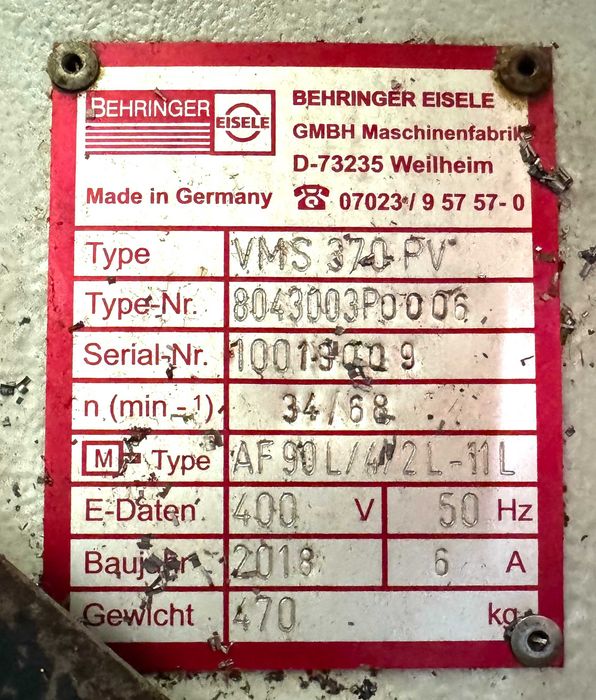 Piła - przecinarka tarczowa BEHRINGER EISELE - VMS 370 PV - 2018 rok