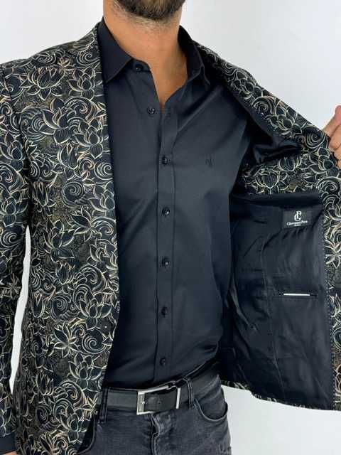 GIOVANNI PERA Marynarka męska D624 elegancka Glamour kwiaty złota 70